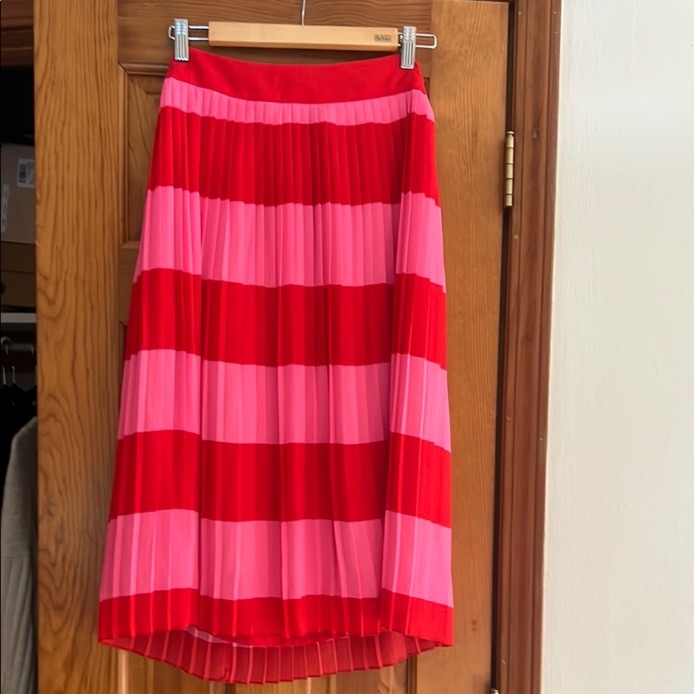 J. Crew Pink and Red Pleated Midi Skirt